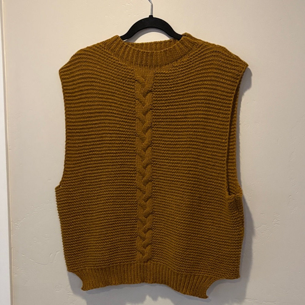 Cable Knit Sleeveless Sweater - Mustard